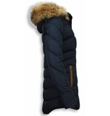 Milan Ferronetti Fur Collar Coat - Women's Winter Coat Long - Stitched- Country Edition - Blue