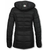 Milan Ferronetti Fur Collar Coat - Women's Winter Coat Mid Long - Black On Black Edition - Black