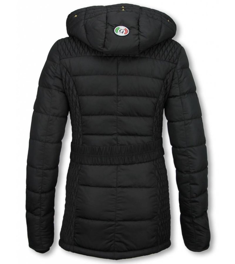 Milan Ferronetti Fur Collar Coat - Women's Winter Coat Mid Long - Black On Black Edition - Black