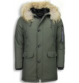 Enos Fur Collar Coat - Men Winter Coat Long- XL Fur Collar - Parka - Green