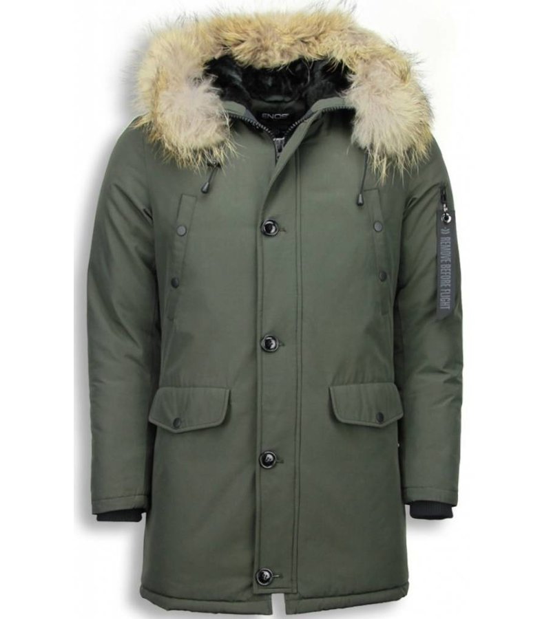 Enos Fur Collar Coat - Men Winter Coat Long- XL Fur Collar - Parka - Green