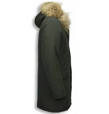 Enos Fur Collar Coat - Men Winter Coat Long- XL Fur Collar - Parka - Green