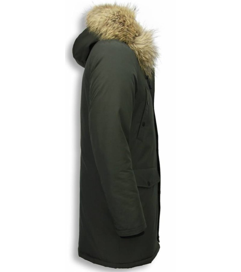 Enos Fur Collar Coat - Men Winter Coat Long- XL Fur Collar - Parka - Green