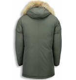 Enos Fur Collar Coat - Men Winter Coat Long- XL Fur Collar - Parka - Green