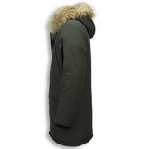 Enos Fur Collar Coat - Men Winter Coat Long- XL Fur Collar - Parka - Green