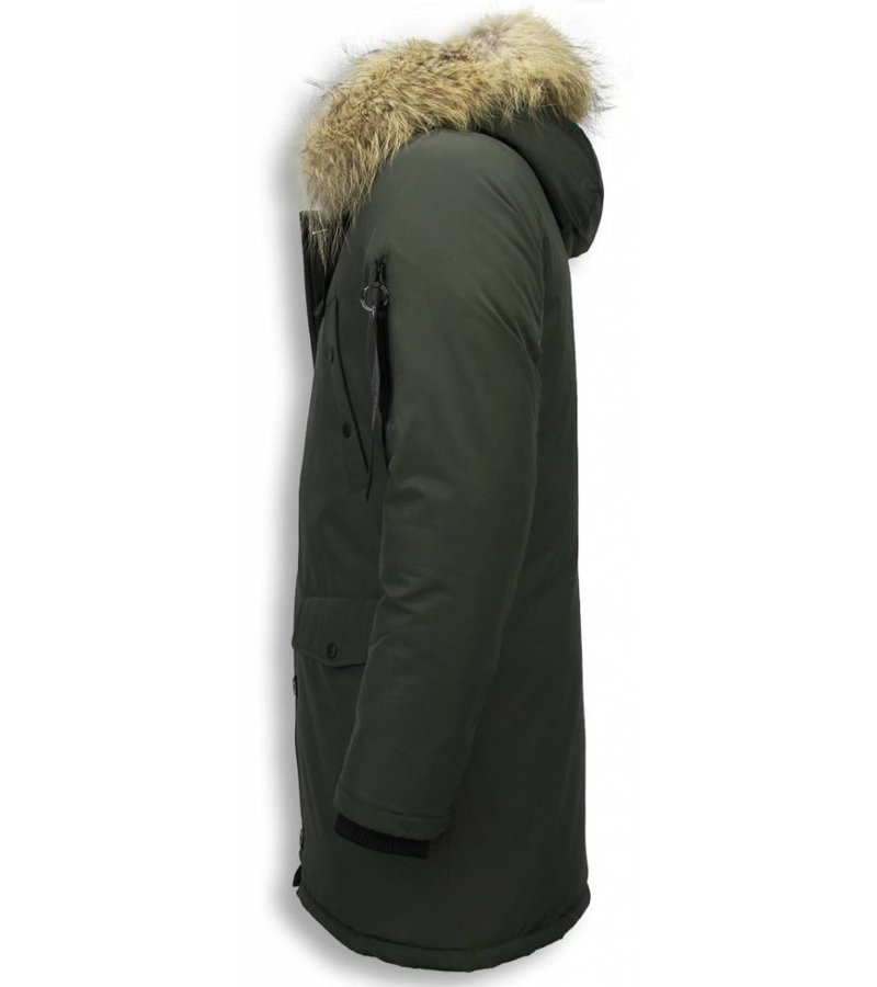 Enos Fur Collar Coat - Men Winter Coat Long- XL Fur Collar - Parka - Green