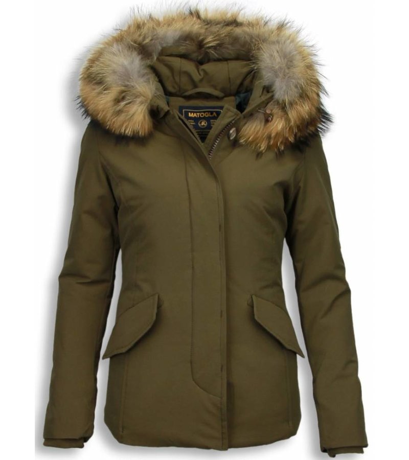 Beluomo Fur Collar Coat - Women's Winter Coat Wooly Short - Green