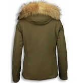 Beluomo Fur Collar Coat - Women's Winter Coat Wooly Short - Green