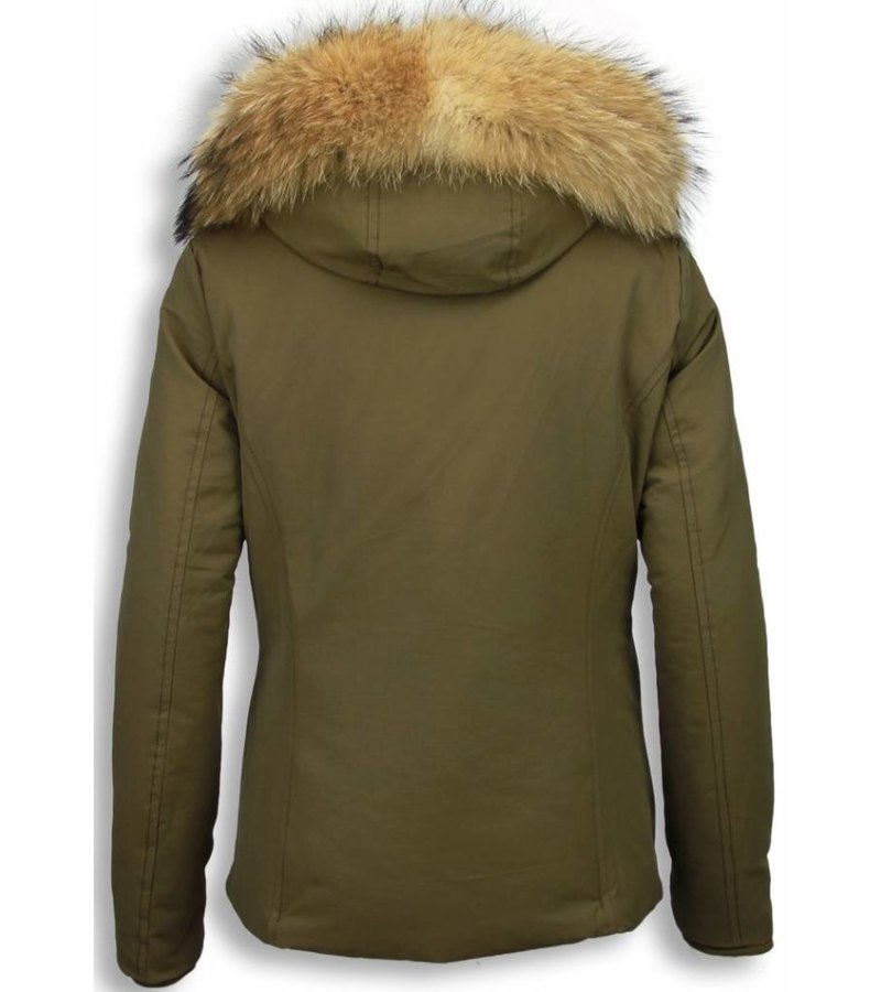 Beluomo Fur Collar Coat - Women's Winter Coat Wooly Short - Green