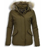 Beluomo Fur Collar Coat - Women's Winter Coat Wooly Short - Green