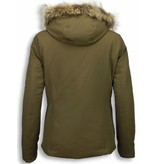 Beluomo Fur Collar Coat - Women's Winter Coat Wooly Short - Green