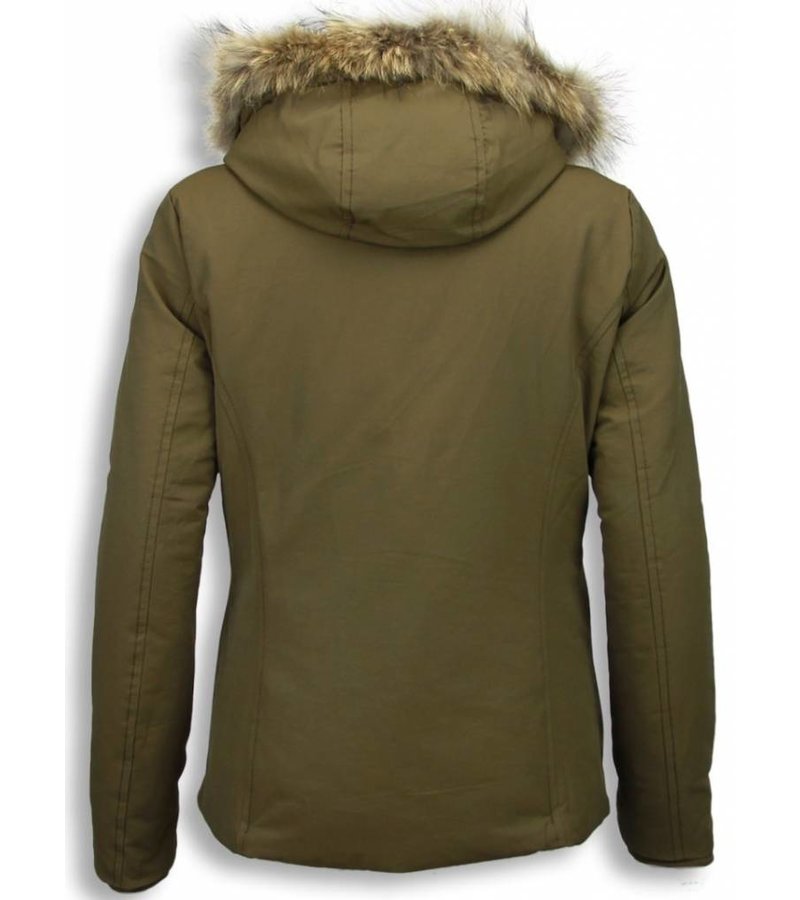 Beluomo Fur Collar Coat - Women's Winter Coat Wooly Short - Green