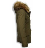 Beluomo Fur Collar Coat - Women's Winter Coat Wooly Short - Green