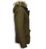 Beluomo Fur Collar Coat - Women's Winter Coat Wooly Short - Green