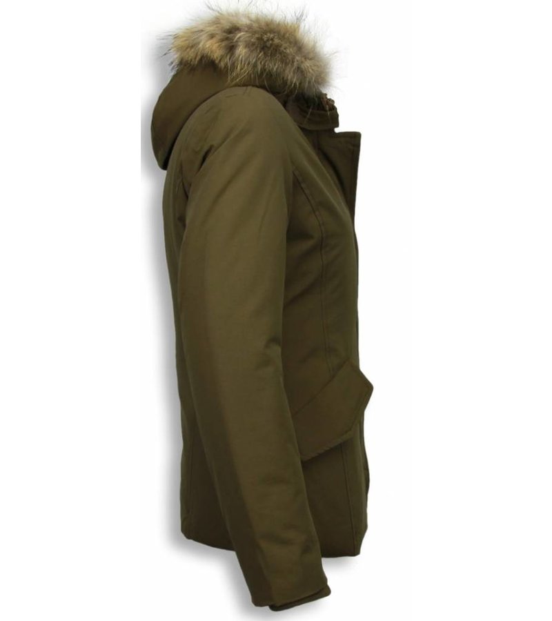 Beluomo Fur Collar Coat - Women's Winter Coat Wooly Short - Green