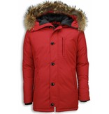 Enos Fur Collar Coat  - Men Winter Coat Long - Large Fur Collar- Parka Exclusive - Red