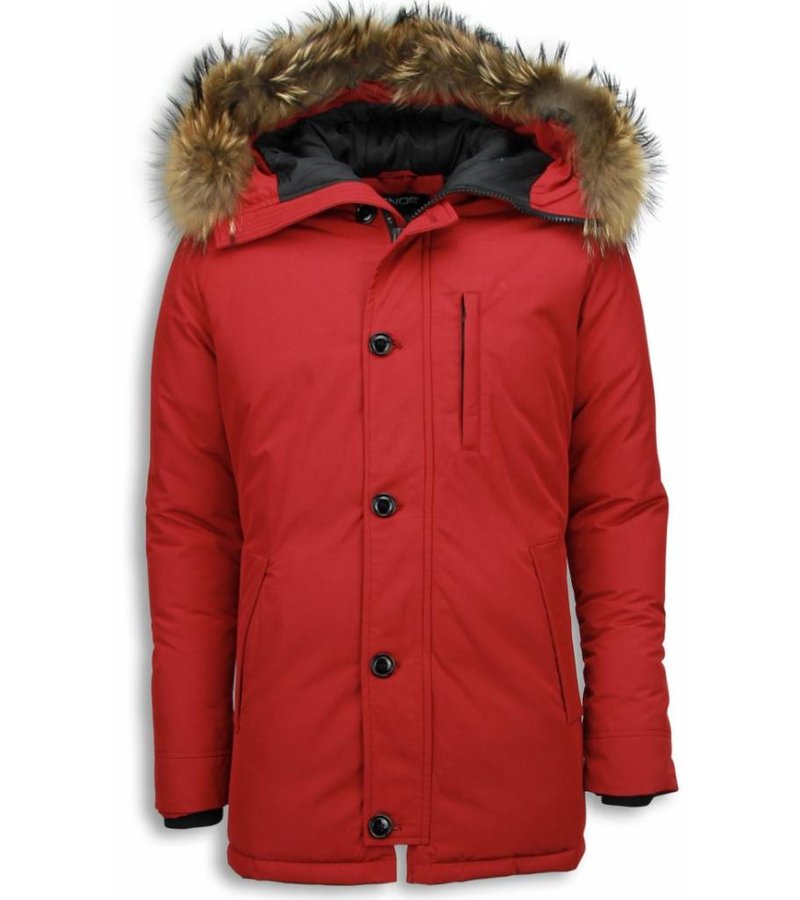 Enos Fur Collar Coat  - Men Winter Coat Long - Large Fur Collar- Parka Exclusive - Red
