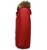 Enos Fur Collar Coat  - Men Winter Coat Long - Large Fur Collar- Parka Exclusive - Red