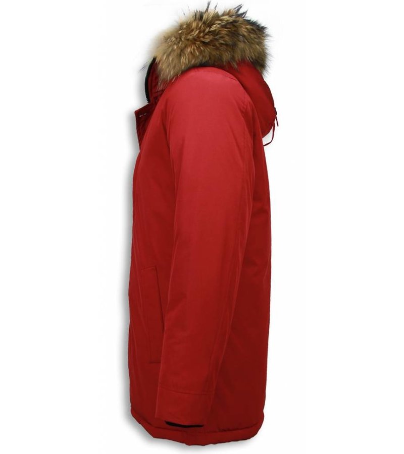 Enos Fur Collar Coat  - Men Winter Coat Long - Large Fur Collar- Parka Exclusive - Red