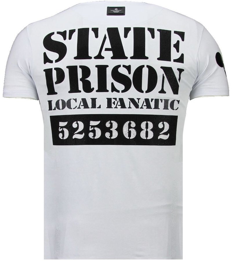 Local Fanatic State Prison - Rhinestone T-shirt - White