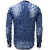 Enos Denim Shirts - Slim Fit Long Sleeve Shirt - Vintage Look - Blue