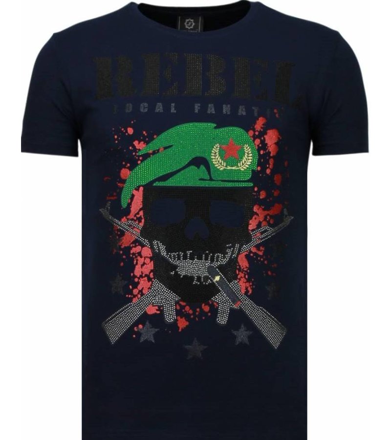 Local Fanatic Skull Rebel - Rhinestone T-shirt - Blue