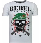 Local Fanatic Skull Rebel - Rhinestone T-shirt - White