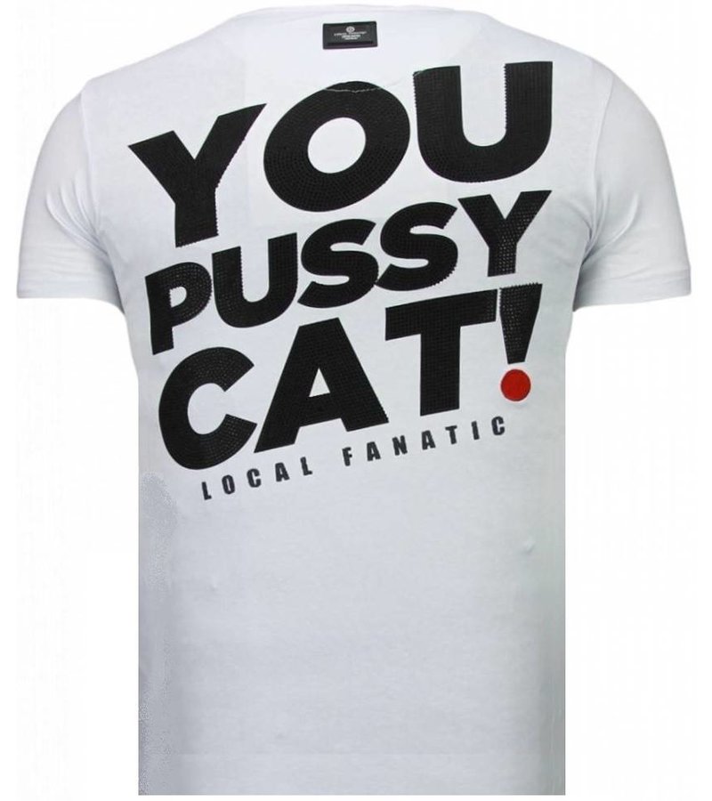 Local Fanatic Pussy Cat - Rhinestone T-shirt - White