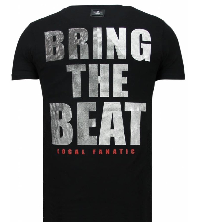 Local Fanatic Skull Bring The Beat - Rhinestone T-shirt - Black