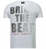 Local Fanatic Skull Bring The Beat - Rhinestone T-shirt - White