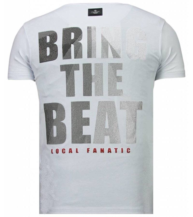 Local Fanatic Skull Bring The Beat - Rhinestone T-shirt - White