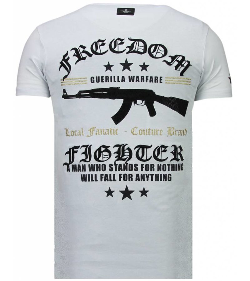 Local Fanatic Freedom Fighter - Rhinestone T-shirt - White
