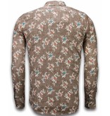 Gentile Bellini Italian Shirts - Slim Fit Long Sleeve Shirt - Woven Flowers Pattern - Brown