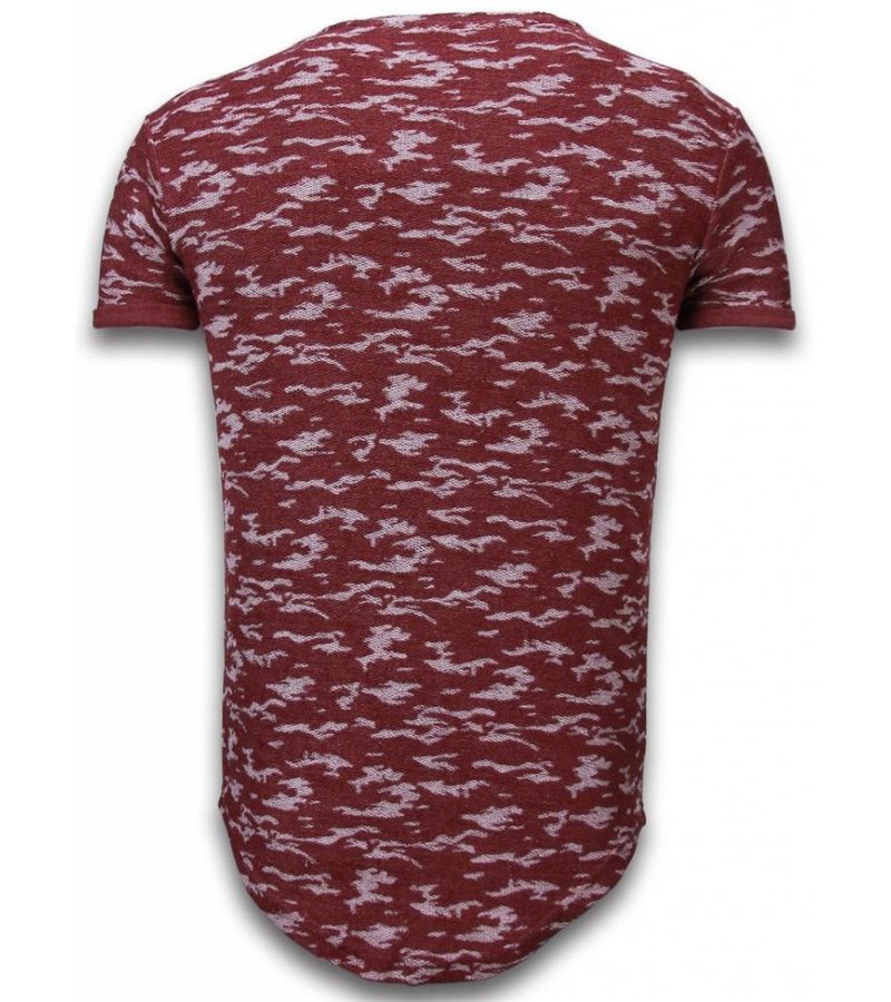 John H Fashionable Camouflage T-shirt - Long Fit Shirt Army Pattern - Burgundy