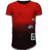 John H Pictured Flare Effect T-shirt - Long Fit Shirt Dual Colored - Red