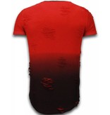 John H Pictured Flare Effect T-shirt - Long Fit Shirt Dual Colored - Red