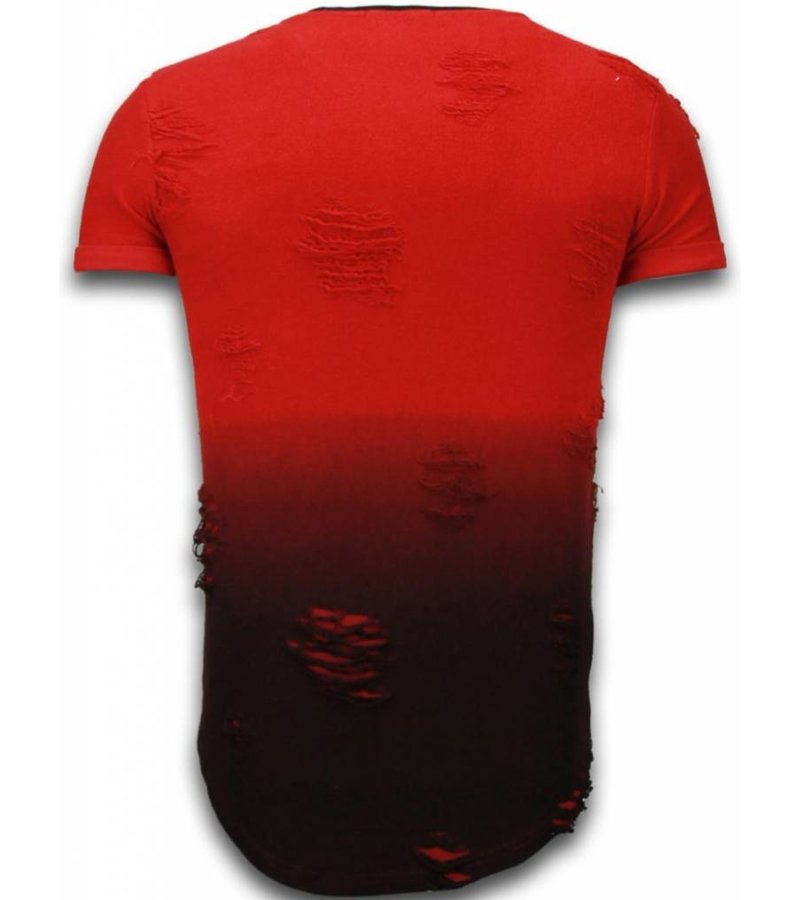 John H Pictured Flare Effect T-shirt - Long Fit Shirt Dual Colored - Red