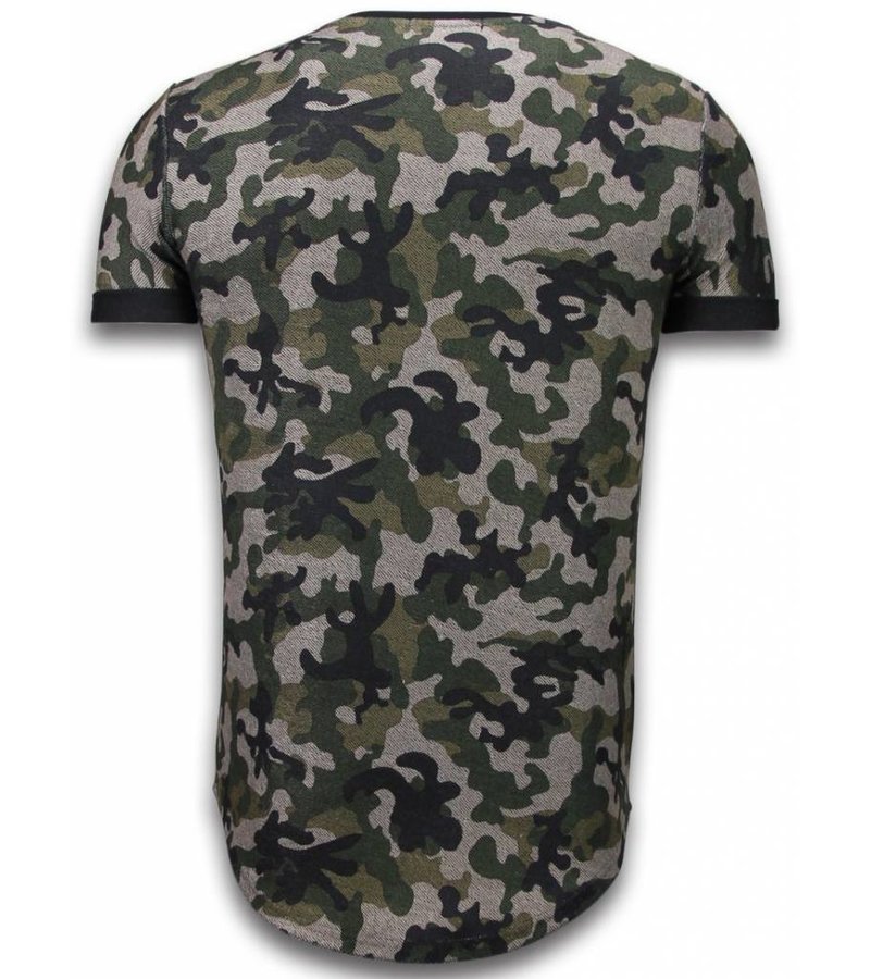 John H Camouflaged Fashionable T-shirt - Long Fit Shirt Army Pattern - Green