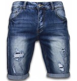 Enos Denim Shorts Men - Slim Fit Torn Look Shorts - Blue