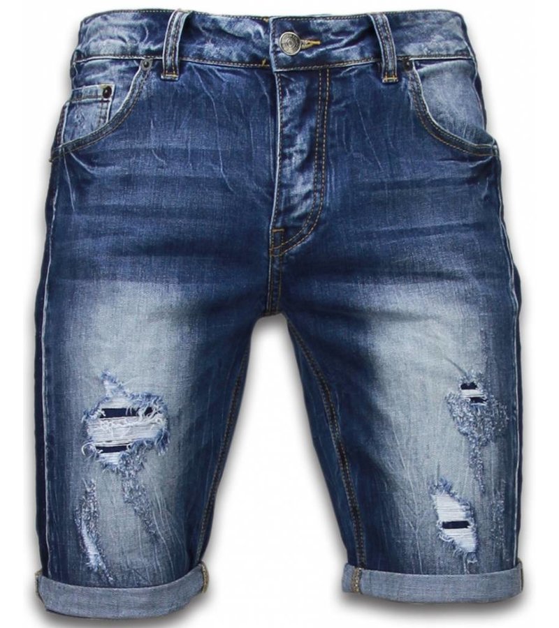 Enos Denim Shorts Men - Slim Fit Torn Look Shorts - Blue