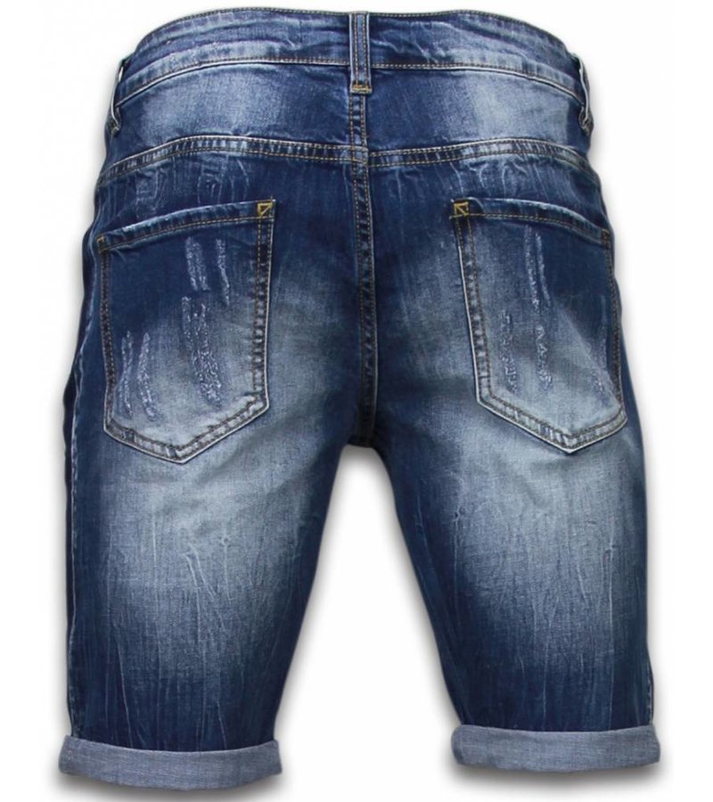 Enos Denim Shorts Men - Slim Fit Torn Look Shorts - Blue