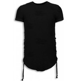 John H Destroyed Look T-shirt - Ribbon Long Fit Sweater - Black