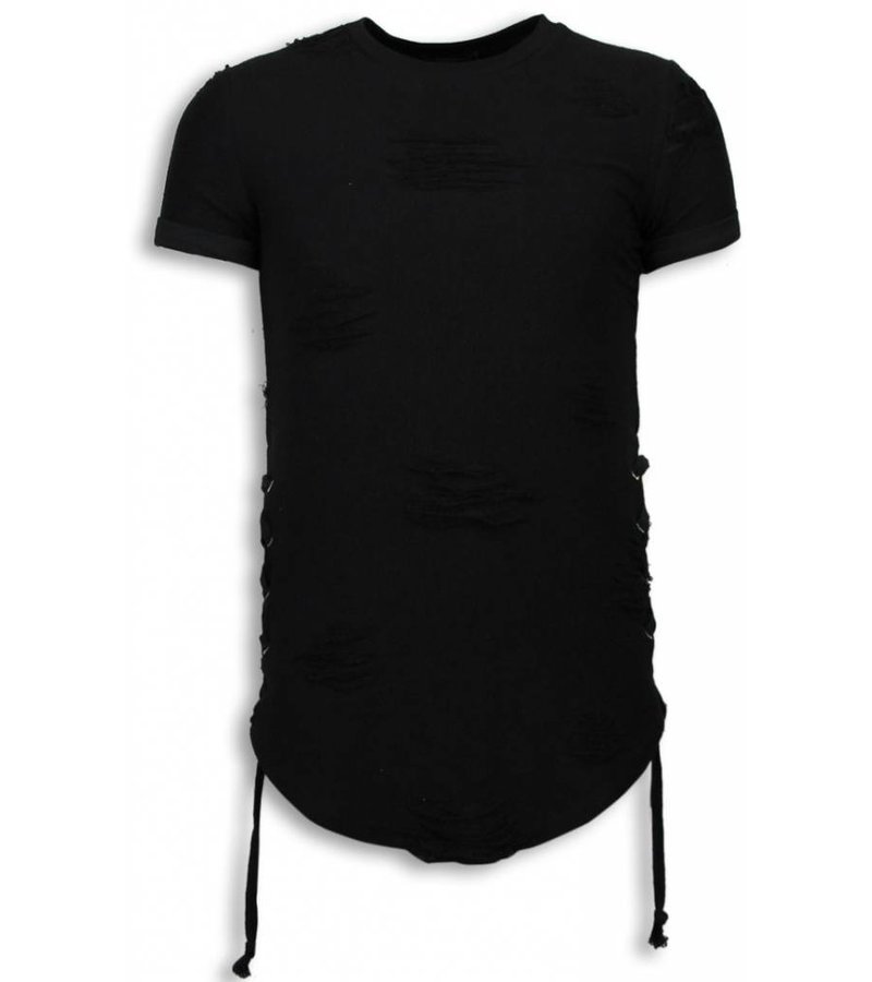 John H Destroyed Look T-shirt - Ribbon Long Fit Sweater - Black