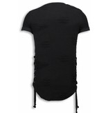 John H Destroyed Look T-shirt - Ribbon Long Fit Sweater - Black