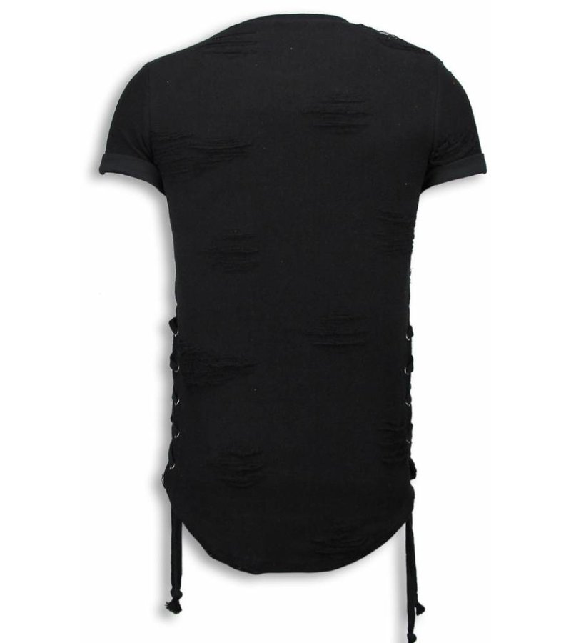 John H Destroyed Look T-shirt - Ribbon Long Fit Sweater - Black