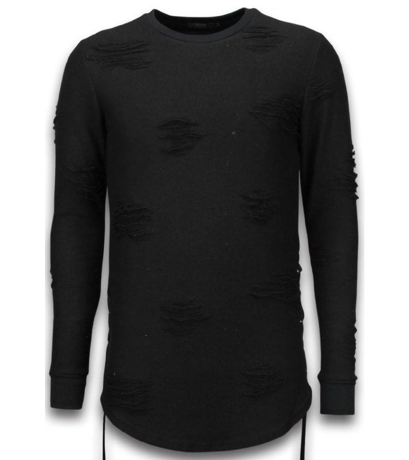 John H Destroyed Look Trui - Side Laces Long Fit Sweater - Black