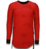 John H Destroyed Look Trui - Side Laces Long Fit Sweater - Red