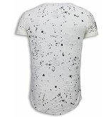 John H Paint Drops Army Shirt - Long Fit T-shirt Black Dotted - White