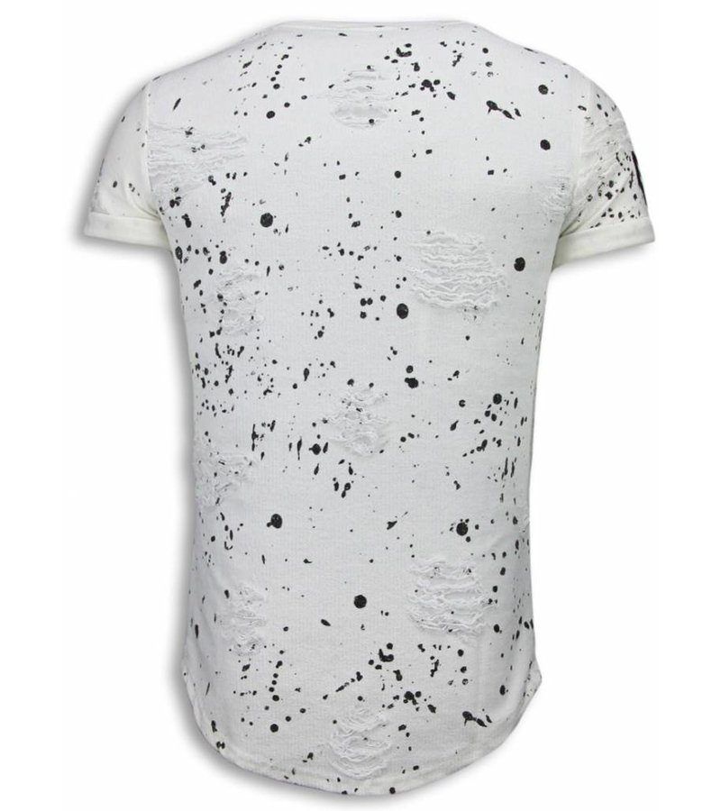John H Paint Drops Army Shirt - Long Fit T-shirt Black Dotted - White