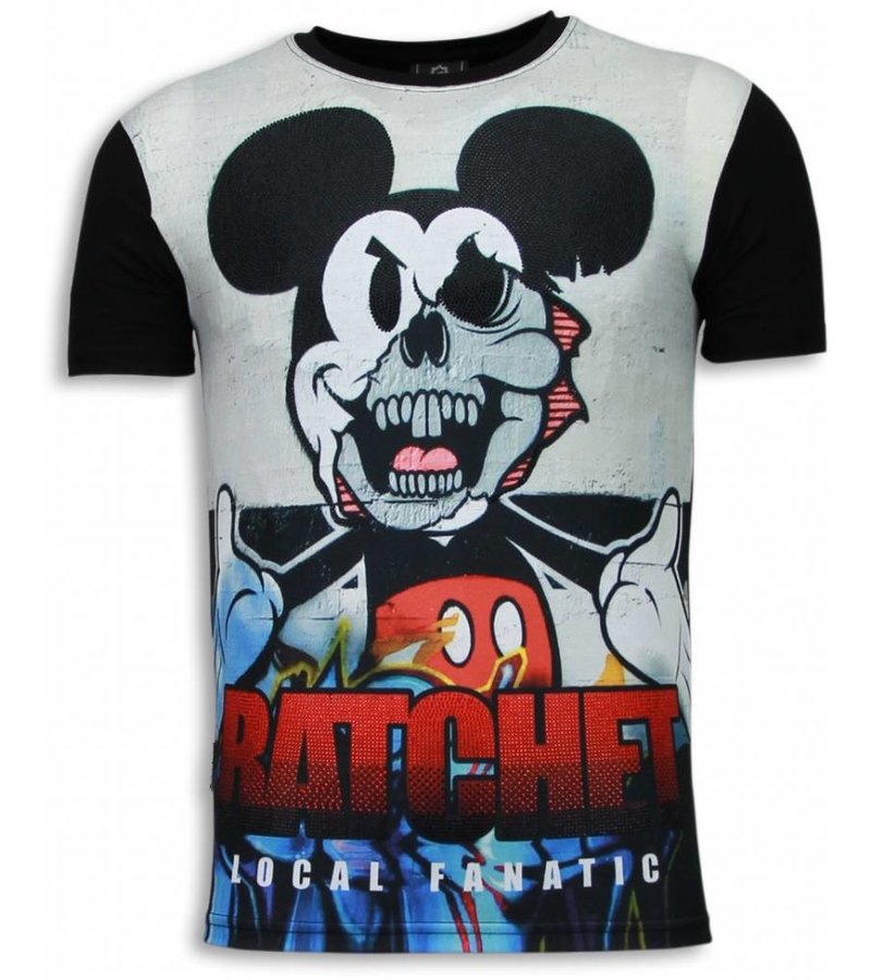 Local Fanatic Ratchet Mickey - Digital Rhinestone T-shirt - Black